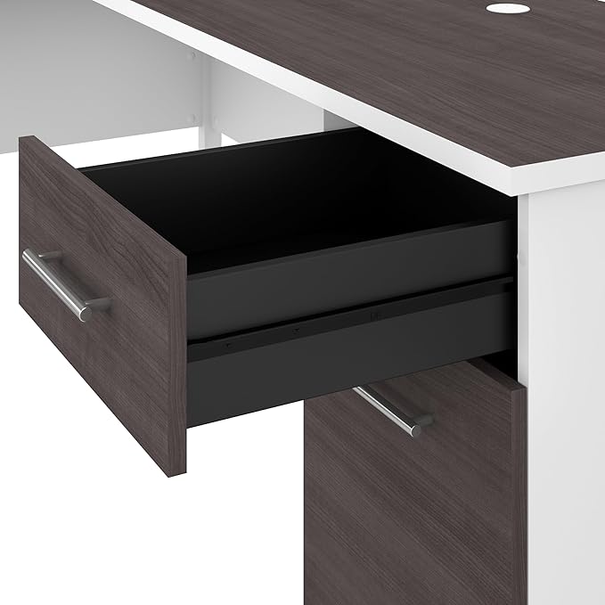 Bush Home Somerset 72W 3 Position Sit to Stand L Shaped Desk with Hutch in White and Storm Gray | Adjustable Height Table for Home Office