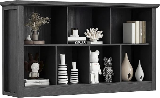 Unikito 7 Cube Storage Book Shelf - 50" Wide Wood Cube Storage Organizer, Wooden 2 Tiers Floor Standing Low Bookcase for Living Room, Bedroom, Home Office, Kids Room