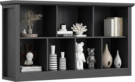 Unikito 7 Cube Storage Book Shelf - 50" Wide Wood Cube Storage Organizer, Wooden 2 Tiers Floor Standing Low Bookcase for Living Room, Bedroom, Home Office, Kids Room