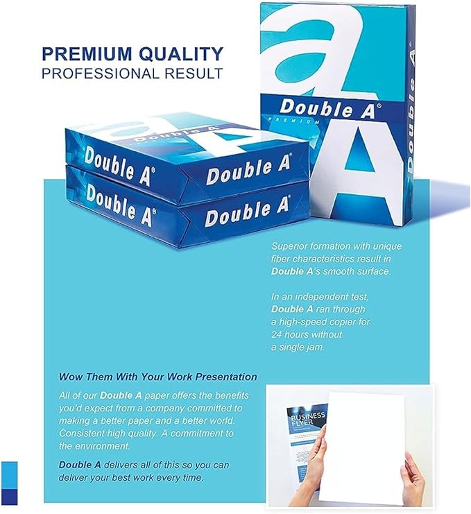 Double A Printing Paper A4 - 500 Sheets - 80GSM- Dimensions 8.3" x 11.7" - White
