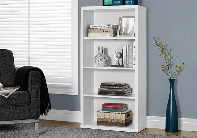 Monarch Specialties I 7059 Bookshelf, Bookcase, Etagere, 5 Tier, 48"H, Office, Bedroom, Laminate, White, Contemporary, Modern