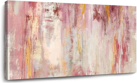 Kureful Canvas Wall Art Pink Wall Decor Abstract Paintings Room Decor for Teen Girls Wall Art Decor Living Room Aesthetic Wall Decorations for Bedroom 24x48 Inch