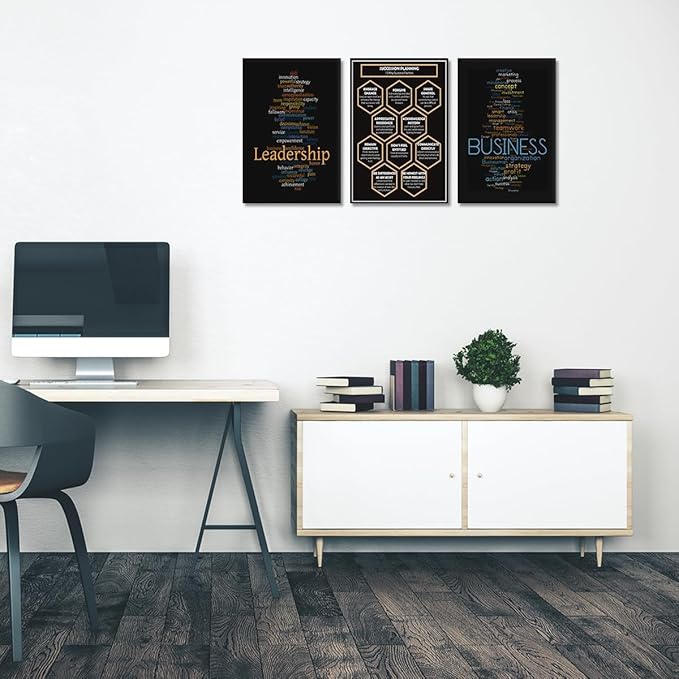 3 Piece Leadership Wall Art - Framed Motivational Canvas Prints Inspirational Poster Ready to Hang for Home, Office & Classroom Wall Decor, 12x16 in x3