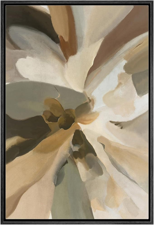 MUDECOR Framed Canvas Print Wall Art Abstract Floral Brushstroke in Warm Neutrals Earthy Tones Illustrations Minimalism Decorative Relax Colorful for Living Room, Bedroom, Office - 24"x36" Black
