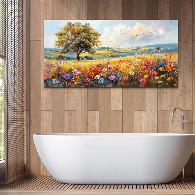 hyidecorart Large Wall Art For Bedroom Canvas Wall Decor For Living Room Office Decorations Flower Scenery Watercolour Wall Paintings Field Pictures Artwork Aesthetic Room Home Decor Hang Easy
