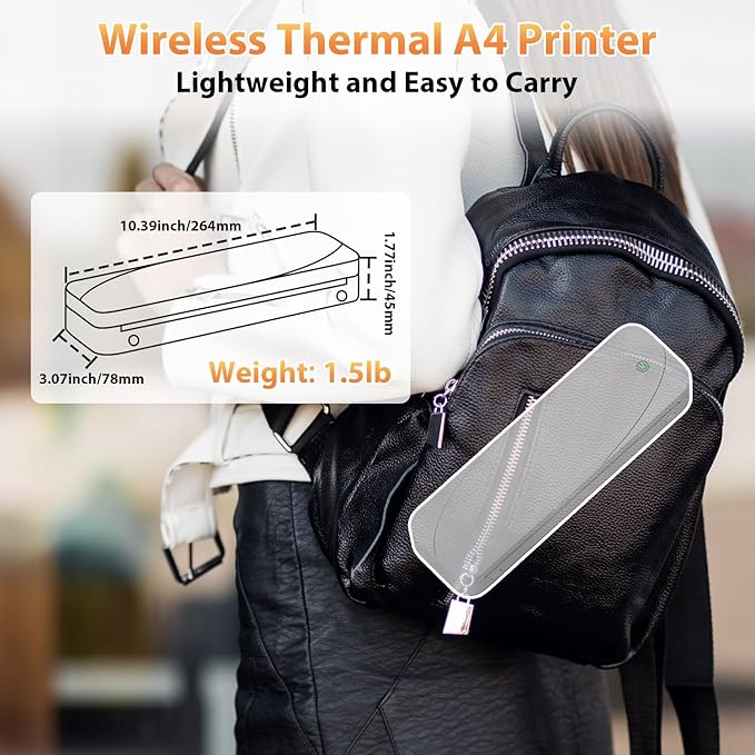 Phomemo Portable Printers Wireless for Travel, M833 Bluetooth Thermal Printer Compatible with Phone & Laptop,Support 8.5'' x 11'' US Letter & A4, 300Dpi Inkless Mobile Printer for Office, Home, School