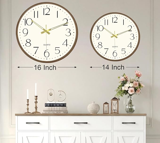 Vintage Wall Clock 14 Inch Quartz Silent Non-Ticking Analog Clock Battery Operated Rustic Round Decorative Clock for Living Room Kitchen Home Office Classroom