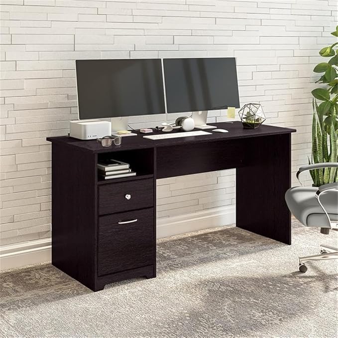 Bush Home Cabot 60W Computer Desk with Drawers in Espresso Oak, Workstation and File Storage, Desktop with Organization Solutions for Home Office