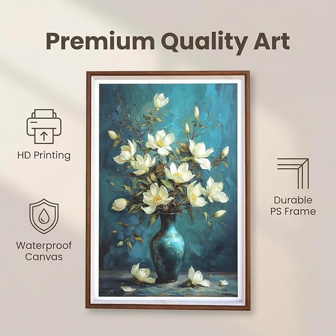 Set of 2 Floral Still Life Canvas Wall Art | Oil Painting Style High Definition Prints with Rustic Frames | Ready to Hang Modern Farmhouse Wall Decor for Living Room, Bedroom & Kitchen (16x24 Inchesx2)
