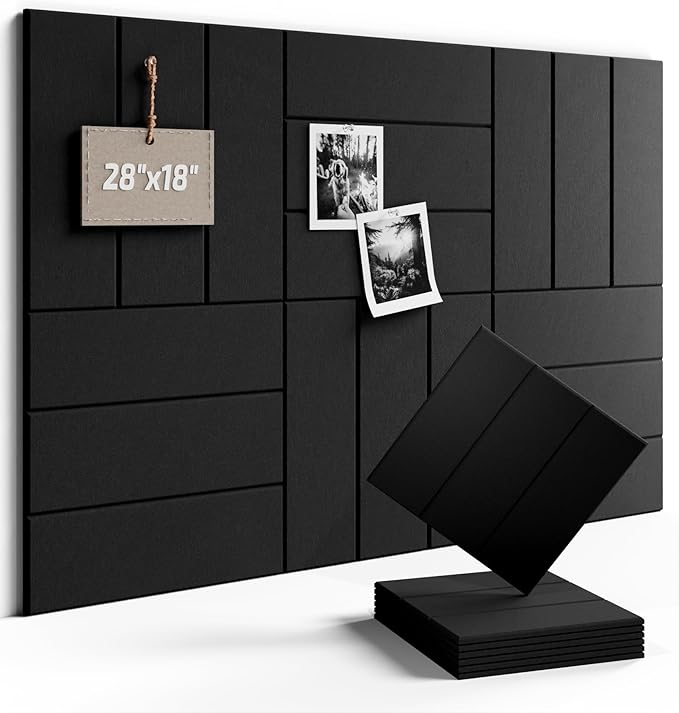 Fluxynara Felt Bulletin Board Tiles -28"x18" with 40 Adhesive Tabs, Cork Board Alternative for Office Decor, Push Pin Board Wall Organizer 6-Pack(Black)