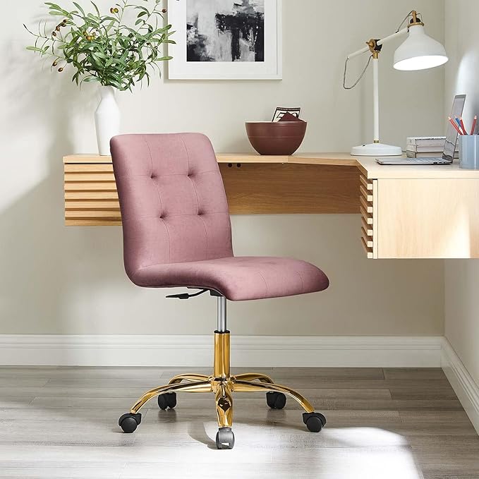 Modway Prim Armless Performance Velvet Office Chair in Gold Dusty Rose
