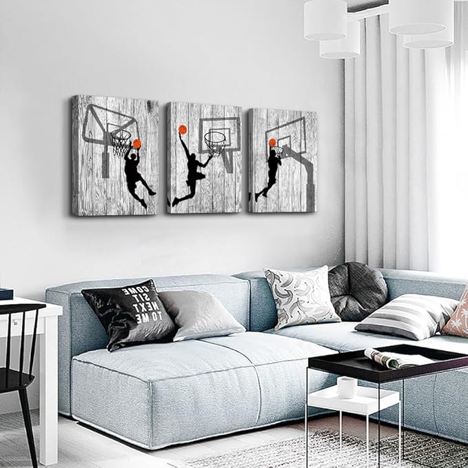 Lapremoly Canvas Wall Art For Living Room Wall Decorations For Bedroom 3 Piece Boy's Room Decor Black And White Pictures Sport Play Basketball Wall Paintings Office Prints Artwork Modern Home Decor