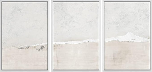 SIGNWIN Framed Canvas Print Wall Art Set Industrial Grunge White Gray Landscape Shapes Abstract Illustrations Modern Art Decorative Nordic Zen for Living Room, Bedroom, Office - 24"x36"x3 White
