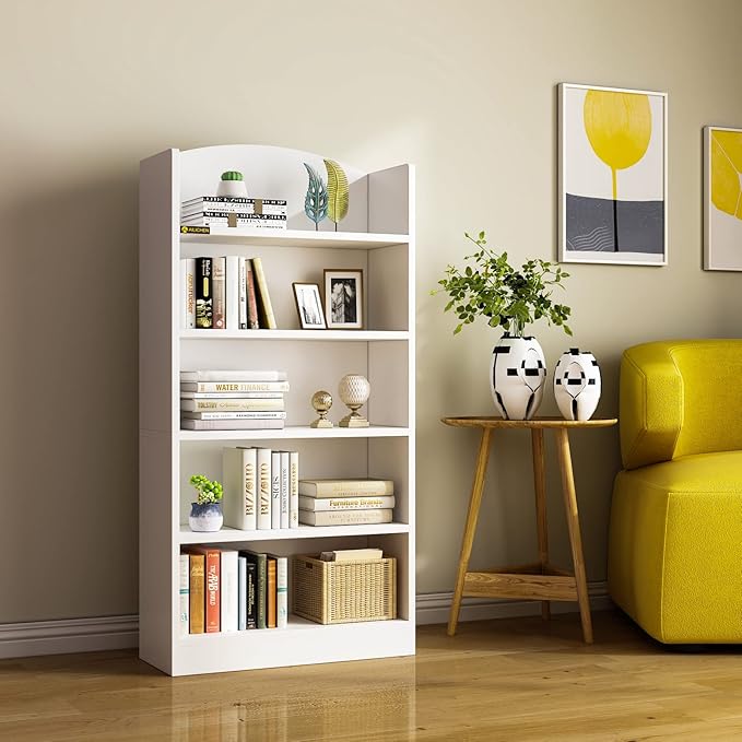 5 Tier Shelf Bookcase,47" Tall Bookshelf Display Storage Shelves,Freestanding Book Shelves for Bedroom Home Office Library Living Room,White