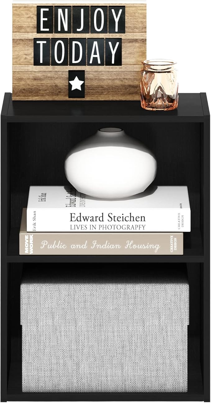 Furinno LUDER Book Shelf, 2-Tier Modern Bookshelf, Open Shelves Wide Bookcase, 9 x 16 x 21, Easy Assembly, Closed Back, for Living Room, Bedroom, Home Office, Darkwood