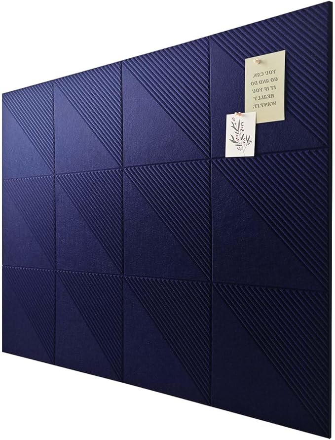 Large Cork Board for Walls 48"x 36", 12 Pack Felt Wall Tiles with Safe Removable Adhesive Tabs, Cork Board for Office,Pinboard Bulletin Board - Navy Blue