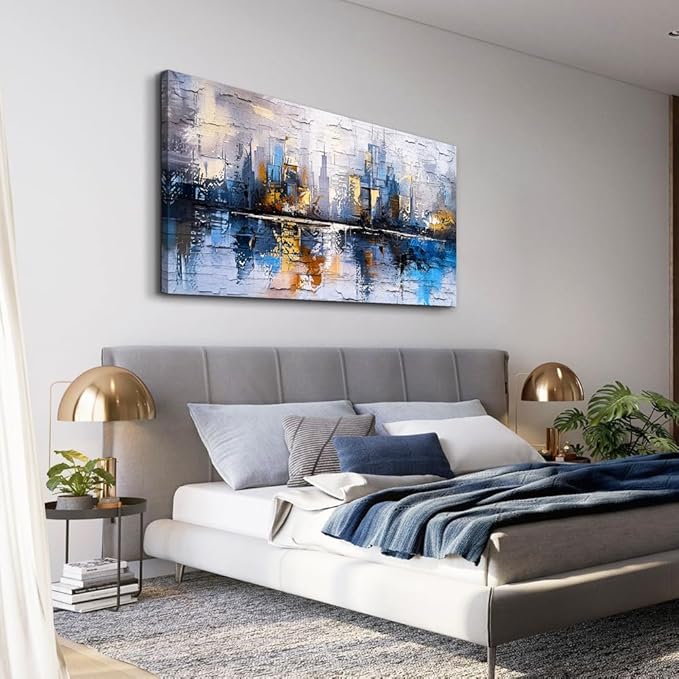 KELIYUAN Abstract Canvas Wall Art Painting Yellow Blue Mural Abstract Wall Decoration Bedroom Office Urban Print Painting Graffiti Art For Wall Decor Bathroom Living Room Home Decoration 20x40 In
