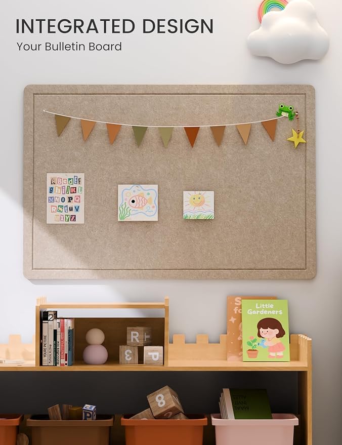 Fluxynara Bulletin Board, 35.4" x 23.6" Cork Board Alternative with 12 Safe Removable Adhesive Tabs, Foldable Felt Pin Board for Home Office, Classroom, Bedroom,Entryway for Walls— Taupe