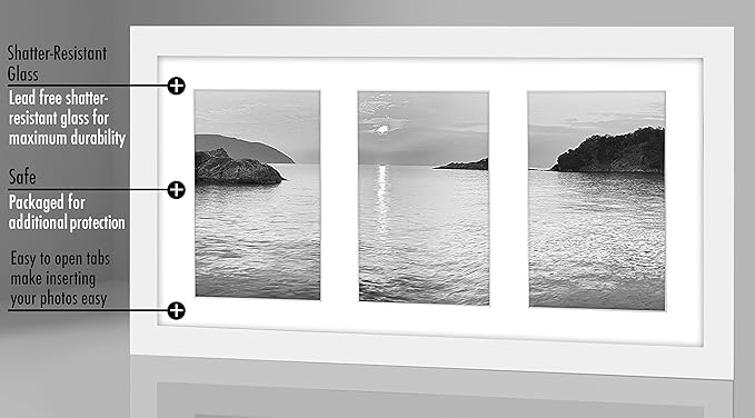 Americanflat 4x6 Collage Picture Frame with Shatter-Resistant Glass - Fits Three 4x6 Photos or Use as One 8x16 Picture Frame - Signature Collection - Collage Frames for Tabletop and Wall - White