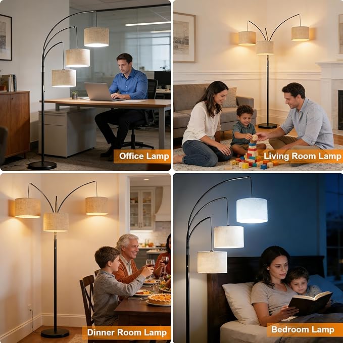 80 Inch Arc Floor Lamp with Remote Control, 3-Light Dimmable Standing Lamp for Living Room, 2400LM Super Bright Tree Lamp for Bedroom, Modern Tall Floor Lamp with Adjustable Arms&Weighted Base