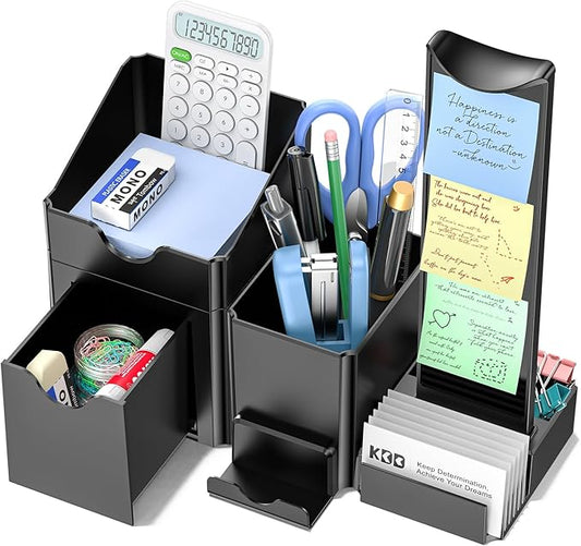 KDD Pen Organizer with Headphone Holder - Pencil Holder for Desk with Drawer and Card Holder - Multi-Functional Desk Organizer Set for Home Office Accessories Art Supplies