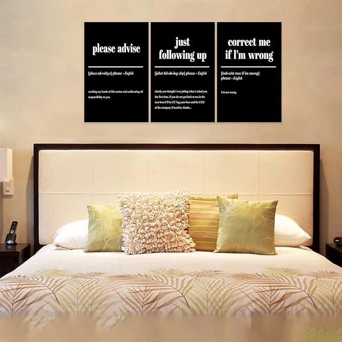 3 Piece Inspirational Canvas Wall Art, Quotes "Please Advise - Just Following up - Correct me if I'm Wrong" Motivational Print Pictures Office Decor, Framed Artwork for Home Wall Decor (72"Wx36" H)