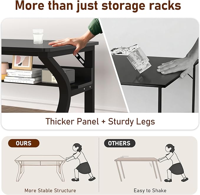 Computer Desk, 47'' Home Office Desks with Storage, Computer Desk with Metal Frame for Home Office Bedroom, Study Writing Desk with Shelf, Work Table for Small Spaces, Wood Desks with Cable Management