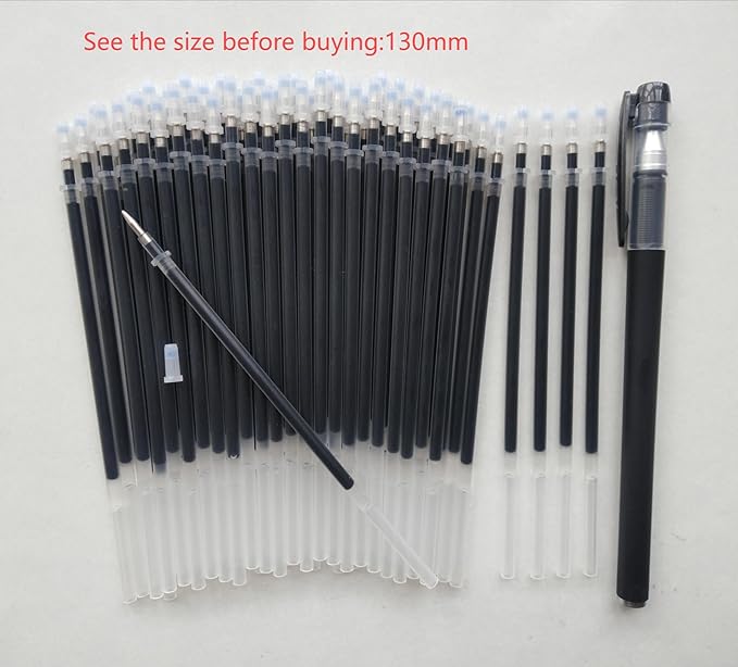 Gel Ink Pens Refills Black,50 Pack Gel Refills for Pens,0.5 mm Pen Refill 5 Inch/130mm,Send 2 Extra Pens,Ink Non Bleeding Through,Smooth Writing