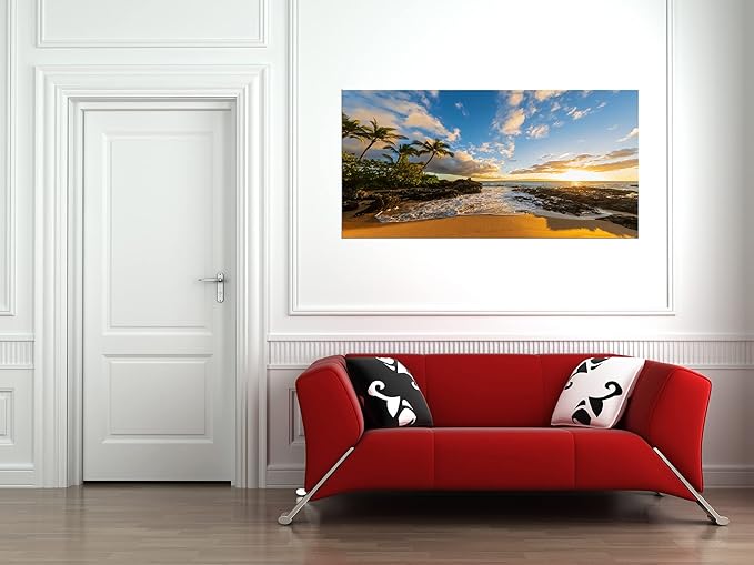 DZL Art S75475 Large Beach wall art Secret Beach at sunset, Maui, Hawaii Canvas Wall Art For Living Room Decoration Nature Picture Canvas Prints Painting for for Office Wall Decor Home Decorations