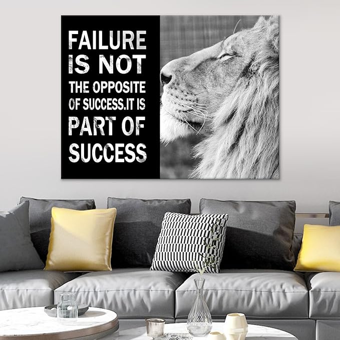 Success Motivational Canvas Wall Art Large Size Painting Poster Lion Inspirational Entrepreneur Quotes Picture Print Artwork for Living Room Office Gym Classroom Stretched and Framed [40''Wx 30''H]