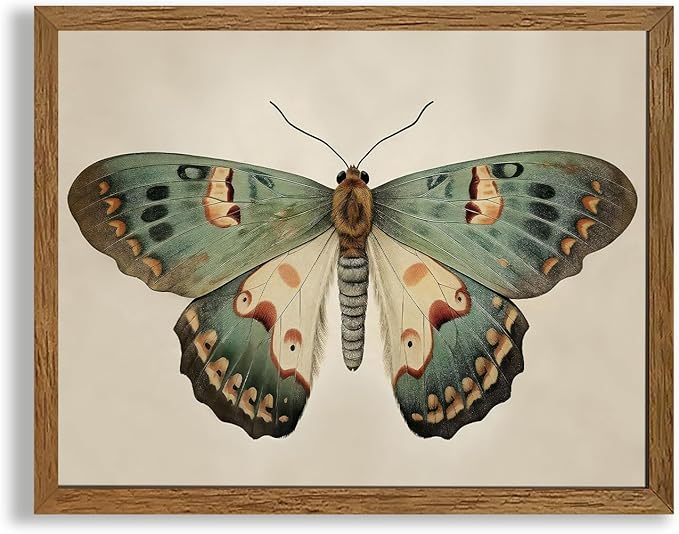 AVECCO Framed Butterfly Print on Canvas Vintage Wall Art, Rustic Farmhouse Wall Decor, Funny Unique Animal Art Prints for Bathroom Bedroom Living Room Office Home Decoration Ready to Hang 8x10 Inch