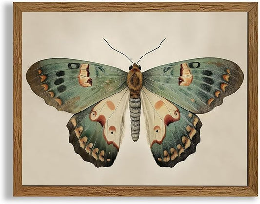 AVECCO Framed Butterfly Print on Canvas Vintage Wall Art, Rustic Farmhouse Wall Decor, Funny Unique Animal Art Prints for Bathroom Bedroom Living Room Office Home Decoration Ready to Hang 8x10 Inch