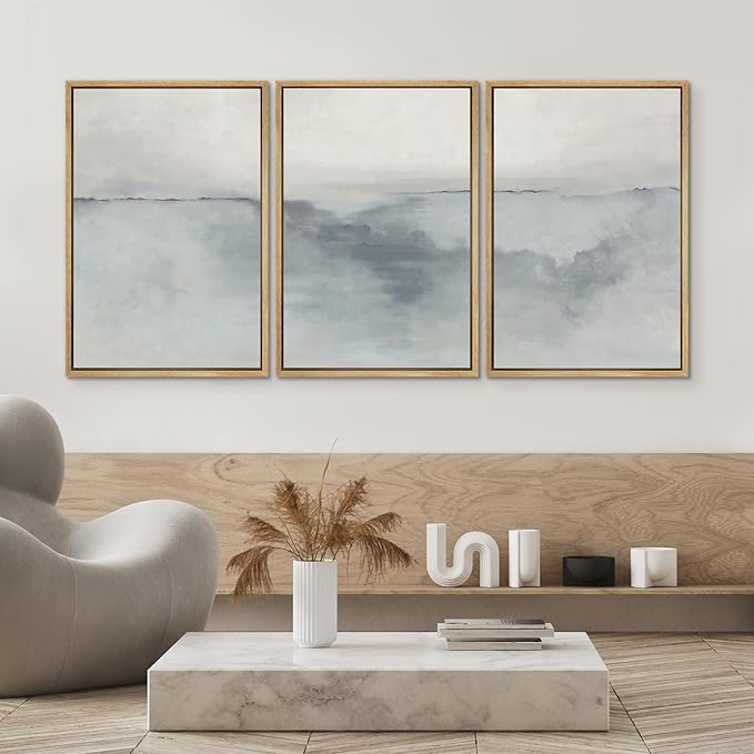 SIGNWIN Framed Canvas Print Wall Art Set Pastel Watercolor Gray Paint Stroke Landscape Abstract Shapes Illustrations Decorative Relax/Calm Zen for Living Room, Bedroom, Office - 24"x36"x3 Natural
