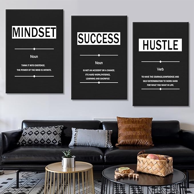 Motivational 3 Piece Canvas Poster Print Wall Art Inspirational Entrepreneur Quote Wall Decor Positive Sign Picture Painting Artwork for Living Room Office School Stretched the Framed [72''Wx 36''H]