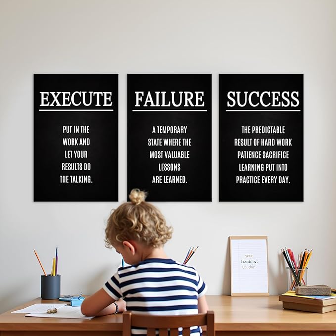 YOUHONG Motivational Wall Art Inspirational Posters for Office & Home - 20x28 Inch 3-Piece Canvas Prints with Wooden Frame, Fade-Resistant Quote Wall Decor, Positive Posters for Living Room & Bedroom