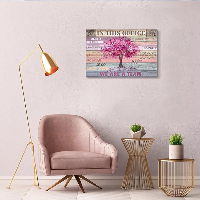 Pink Inspirational Wall Art for Office Women Motivational Quotes Phrases Poster Rustic Heart Tree Pictures Framed Wall Art Décor Contemporary Home Workspace Desk Decorations Gifts for Women 16x24inch