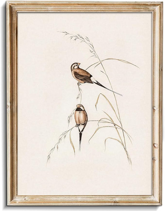 uniro Vintage Bird Wall Art Farmhouse Retro Pictures Canvas Sparrow Birds Poster Abstract Avian Wall Decor birds Themed Vintage Inspired bird Decor Modern Home Decor(8" x 10"-UNFRAMED)