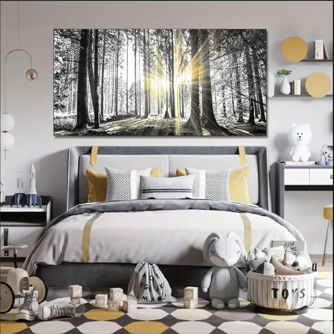 Yxbhhym-Bedroom Wall Art Decor Black and White Forest Wall Art Trees Picture Large Canvas Prints Landscape Artwork for Walls Nature Scenery Poster Painting Living Room Office Decorations