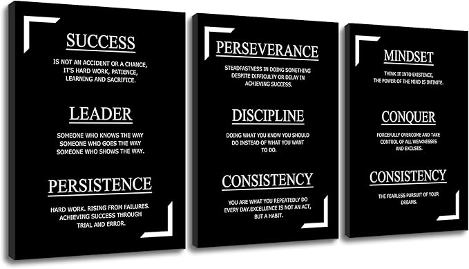 Consistency Perseverance Discipline Motivational Canvas Wall Art Inspirational Quotes Picture Painting Positive Print Poster for Office Gym Living Room Bedroom Wall Decor Ready to Hang [36''Wx16''H]