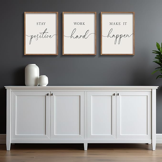 Heiple Motivational Wall Art 11"x14" Framed Wooden Inspirational Office Wall Decor for Men Picture Poster Positive Work Hard Quote Wall Decor for Home Office Bedroom (Brown, 11”x14”)