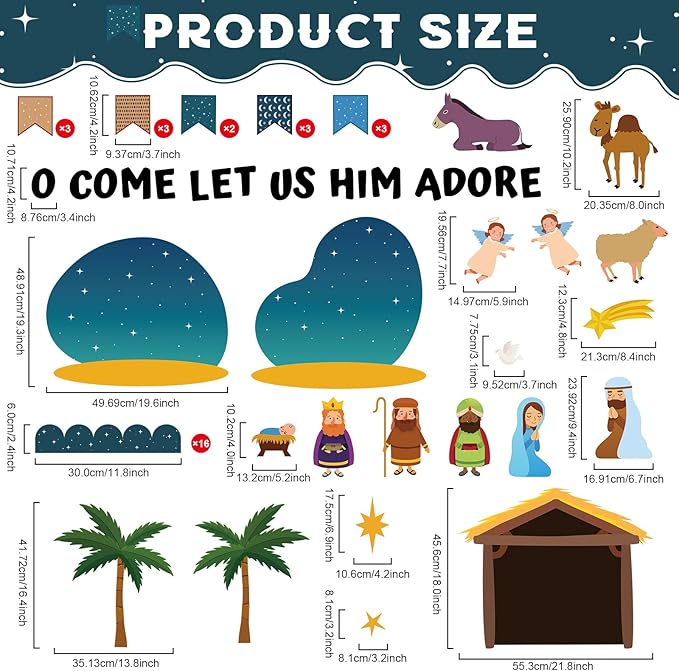 Religious Christmas Bulletin Boards Christian Nativity Scene Bulletin Board Decorations Set Jesus Birth Bible Classroom Decor Paper Border Cutout for Sunday School Church Chalkboard Wall