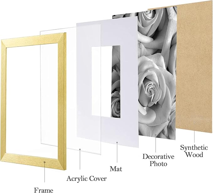 eletecpro 11x14 Picture Frames Set of 9 Modern Gallery Wall Frame Set, Displays 8x10 Photos with Mat or 11x14 No Mat, Gold Picture Frames Collage Wall Decor for Home Decor