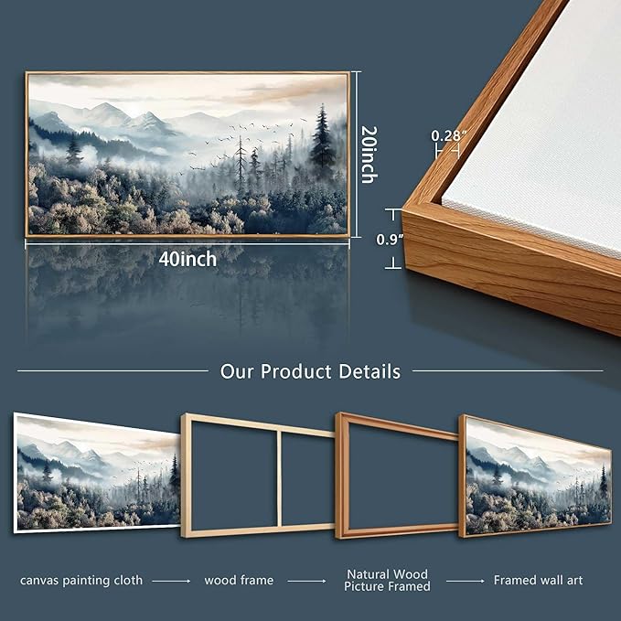 hyidecorart Fog Forest Landscape Wall Paintings Wood Framed Wall Art For Living Room Large Abstract Canvas Wall Decor For Office Modern Bedroom Home Decoration Stretched and Framed Pictures Artwork