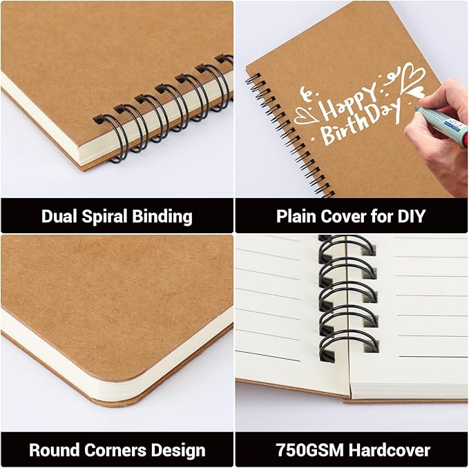 EUSOAR Kraft Hardcover Spiral Notebook, A5 1pack 5.5"X8.3" 160 Pages College Ruled Lined Travel Writing Notebooks Journal, Memo Notepad Sketchbook, Students Office Business Subject Diary Book Journal