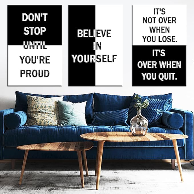3 Pieces Motivational Canvas Wall Art Poster Print Inspirational Quote Office Wall Decor Artwork Positive Theme Picture Painting for Living Room Workplace Gym Stretched and Framed [72''Wx 36''H]