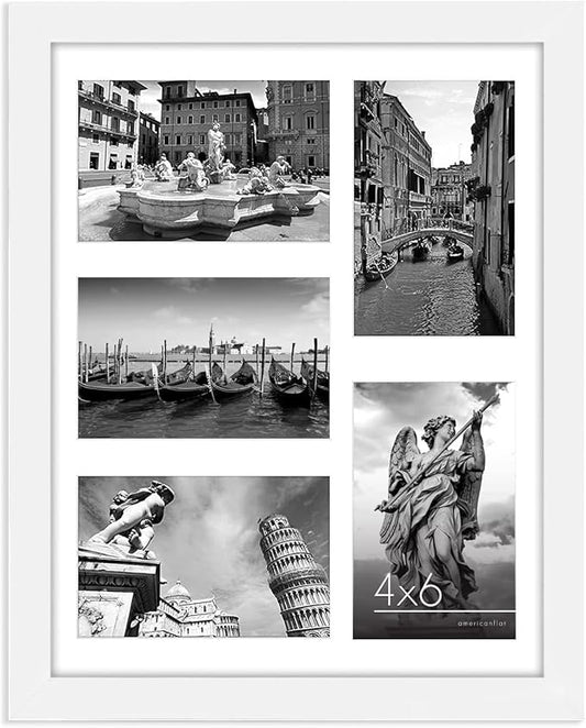 Americanflat 4x6 Collage Picture Frame with Shatter-Resistant Glass - Fits Five 4x6 Photos or Use as One 11x14 Picture Frame - Signature Collection - Collage Frames for Wall Display - White