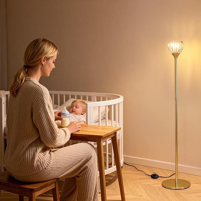 Floor Lamps for Living Room, Bedroom, Gold Standing Lamp with 12W Bulb, Vintage Floor Lamp for Reading, Nursery, Corner (Green Tulip)