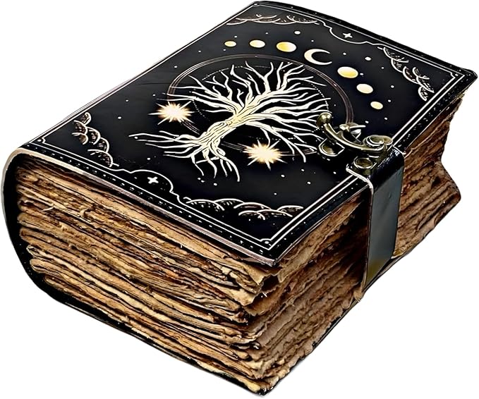 400 Pages Blank Spell Book of Shadows Journal Tree of Life Printed Witchcraft Supplies Wiccan Notebook Handmade Vintage Deckled Paper Grimoire Journal Vintage Journal , Fat Journal Witchy Gifts Women Celestial Gifts Vintage Gifts For Men & Women