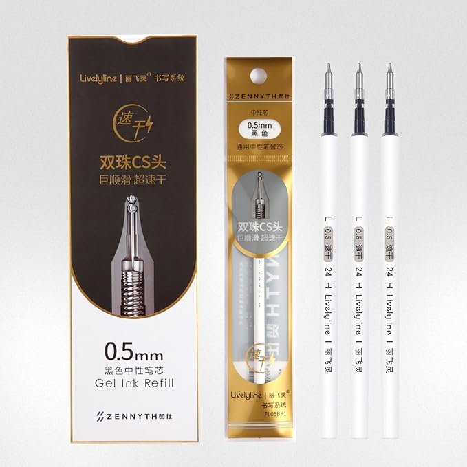 MengRan 4.3'' Gel Ink Pen Refills for Click Pens,0.5mm Tip Fine Point,Quick Drying Ink,Compatible with Pilot G2 (Original Gel Ink Refills 10 Pcs-Black Ink)