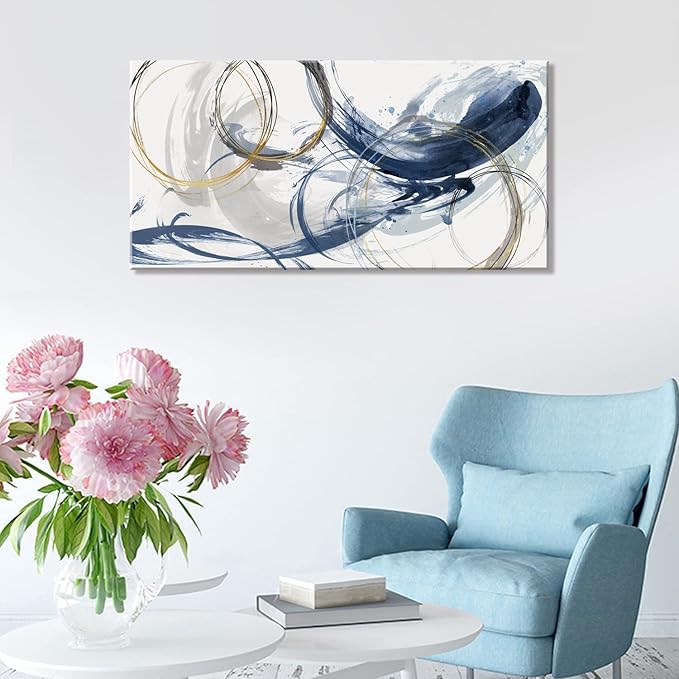 Sxurmtiie Canvas Wall Art Abstract Art Paintings Blue Fantasy Colorful Graffiti on White Background 32inchx48inch Modern Artwork Wall Decor for Living Room Bedroom Kitchen